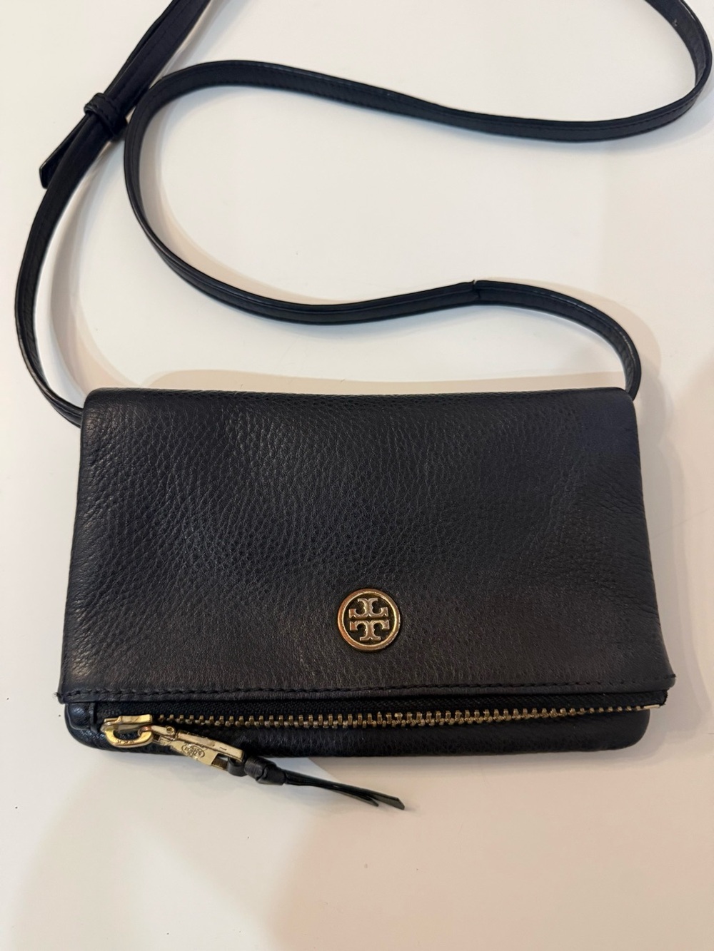Tory Burch Robinson Pebbled Mini Fold Over Crossbody Clutch Black